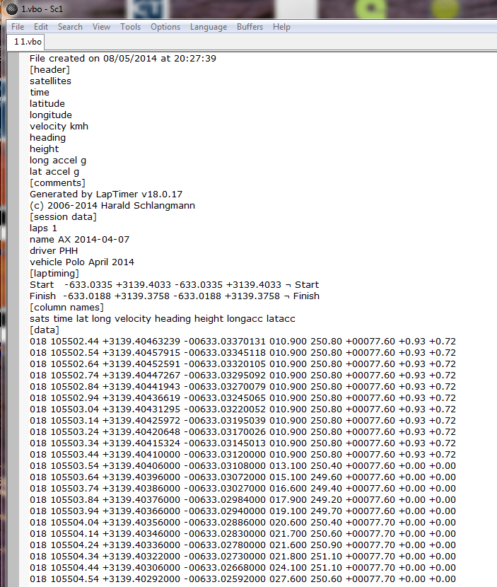 Screenshot of .vbo file