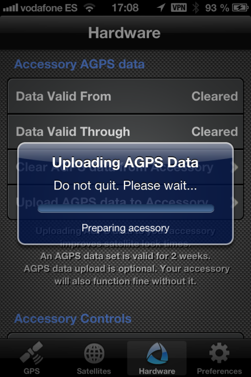 Before I had problem uploading AGPS data, got stucked with &quot;Preparing accessory&quot;